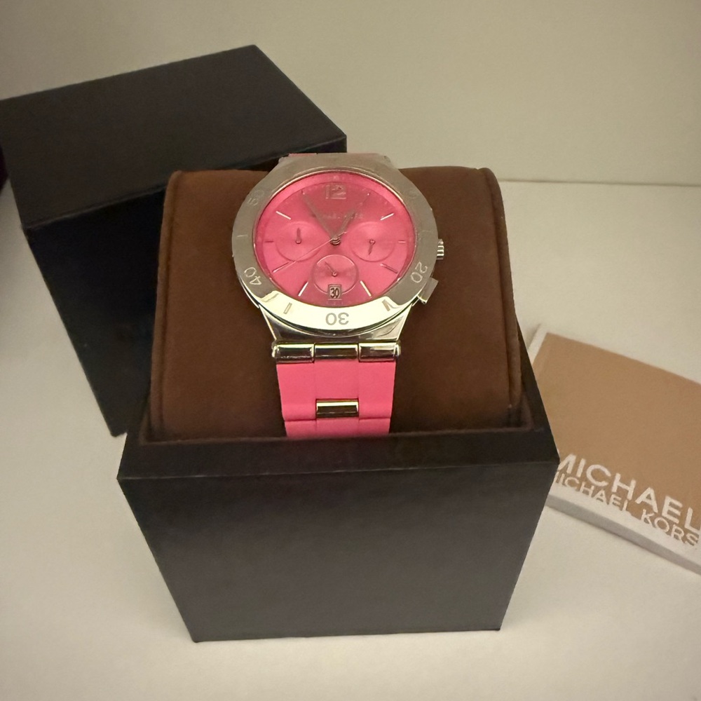 Michael Kors Pink silicone and Silver Watch